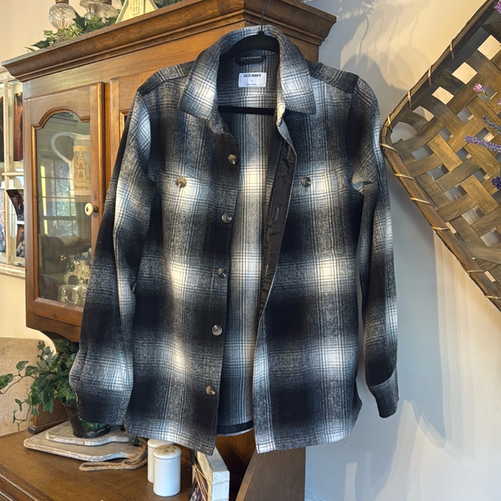 Black and white button down Plaid Shacket from Old Navy